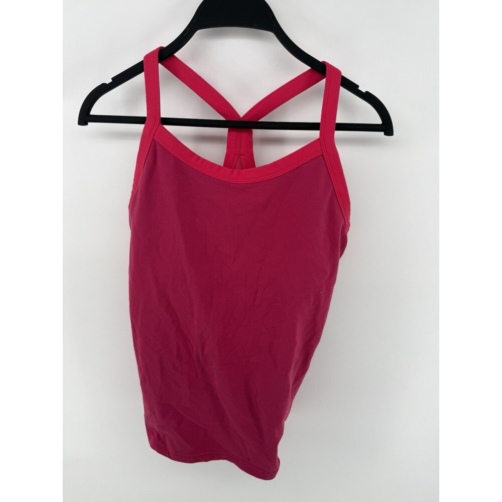 Lululemon Women Power Y Tank Hot Pink Raceback Size 10 Built In Bra
